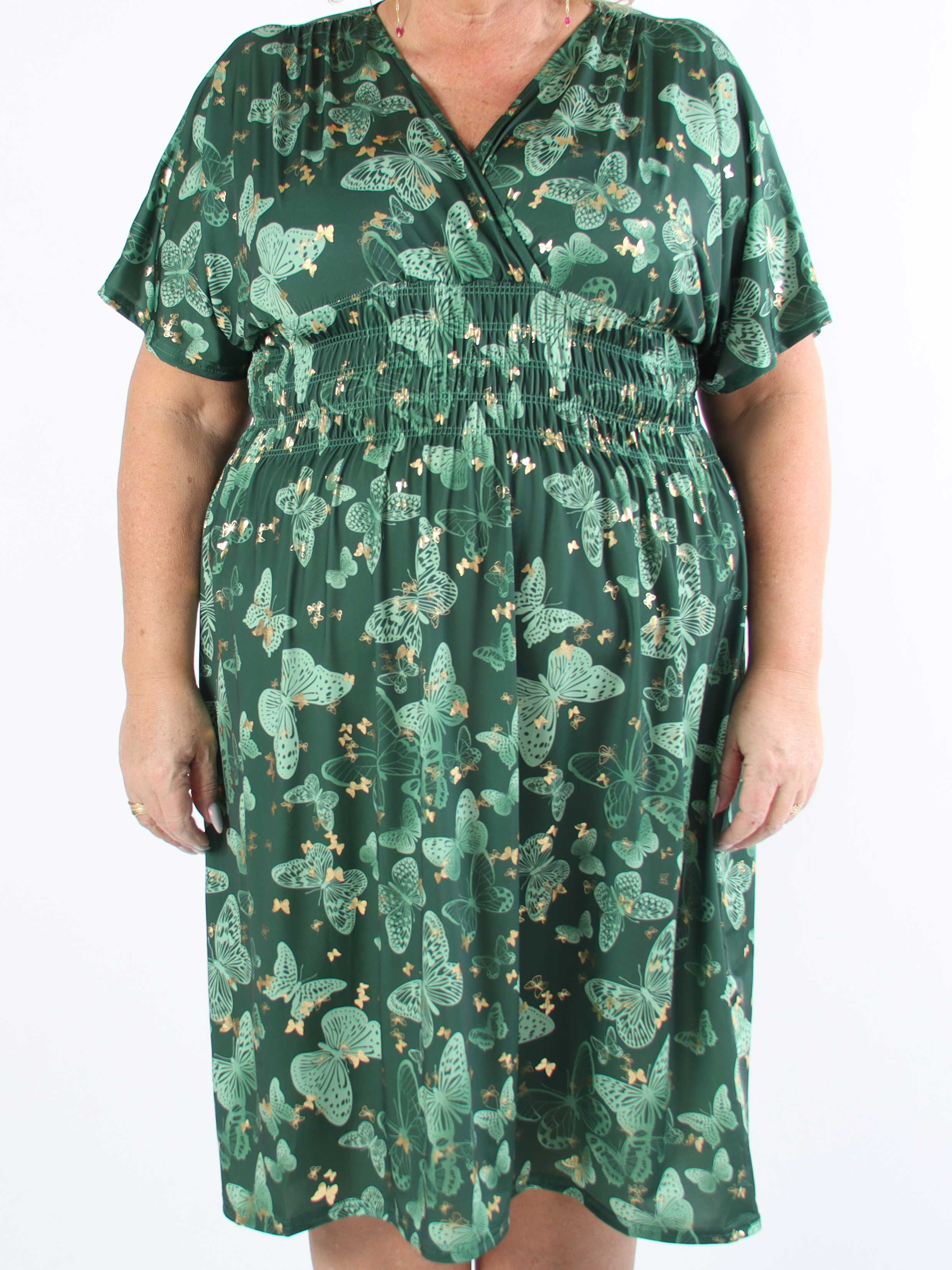 Pams Butterfly Midi S/S - Elastisk plus size-klänning med fjärilsmönster